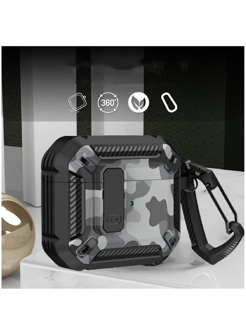 MOBM AirPods Pro Case with Carabiner – Shockproof Protective Cover Grey - Image 1